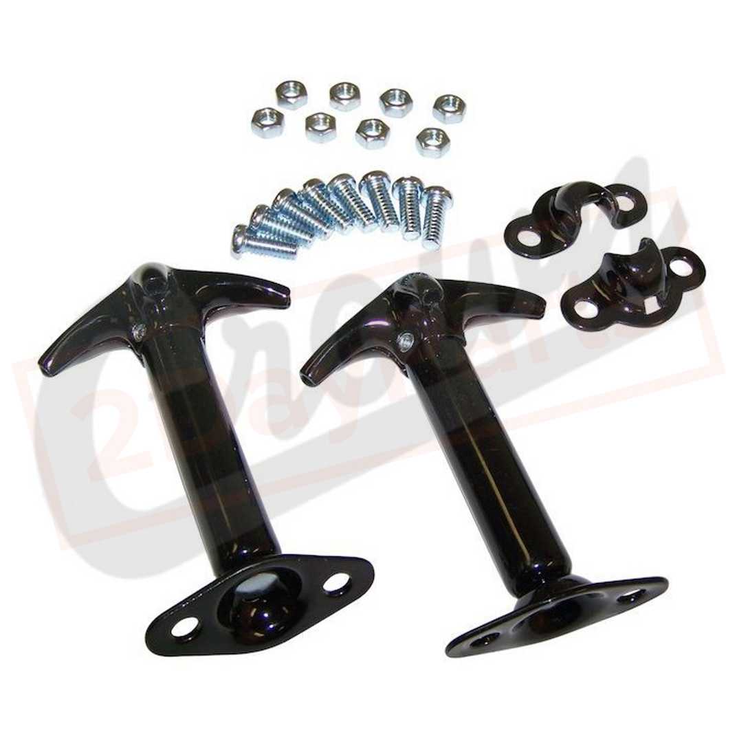 Image Crown Automotive Hood Catch Kit Left & Right, Upper & Lower fits Jeep Wrangler 1987-1995 part in Hoods category