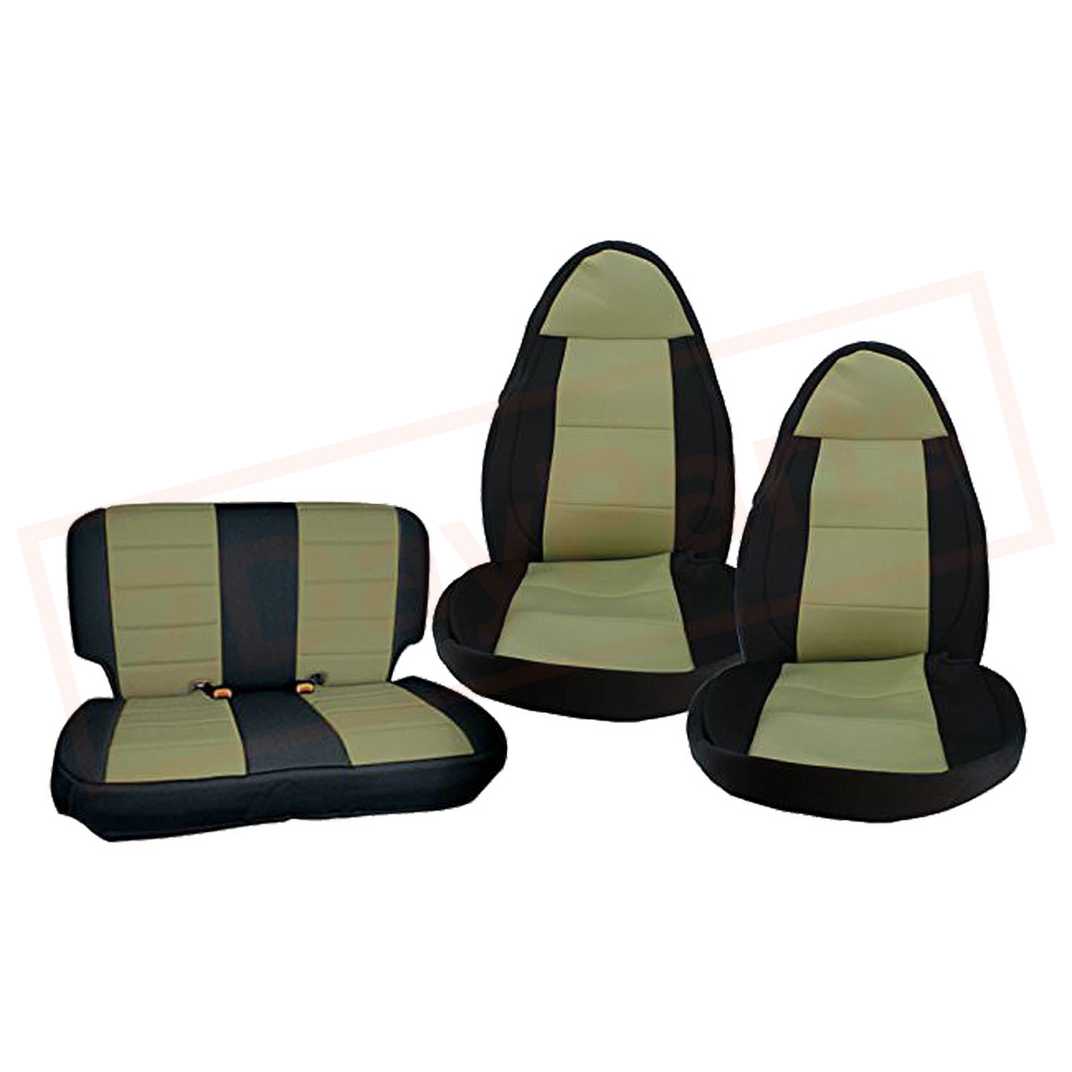 Image Smittybilt Seat Cover Bucket Black Sides/ Tan Center for Jeep 03-06 part in Sunroof, Convertible & Hardtop category