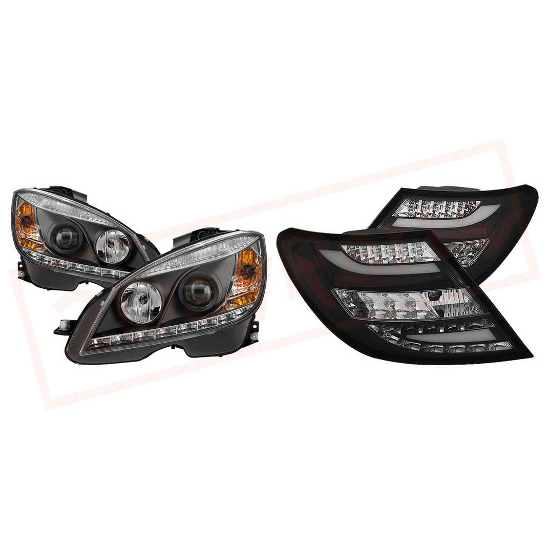 Image Spyder DRL LED Headlights & LED Tail Lights Blk Mercedes Benz W204 C-Class 08-11 part in Headlight & Tail Light Covers category