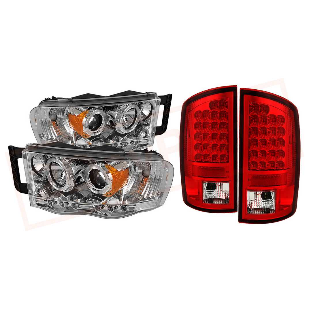 Image Spyder Halo LED Headlights  & LED Tail Lights Red Clear - for Dodge Ram 02-05 part in Headlight & Tail Light Covers category