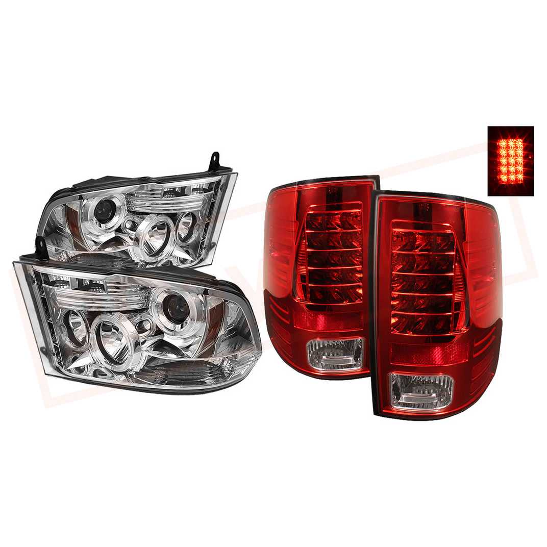 Image Spyder Halo LED Headlights  & LED Tail Lights Red Clear for Dodge Ram 2009-16 part in Headlight & Tail Light Covers category