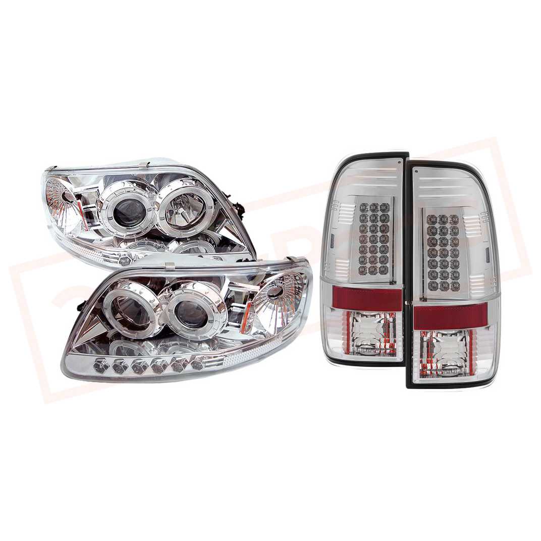 Juego De Luces Traseras Para Ford F-150, F-250, F-350 Super Duty (1997-2003) - Lentes Transparentes, Caja Negra
