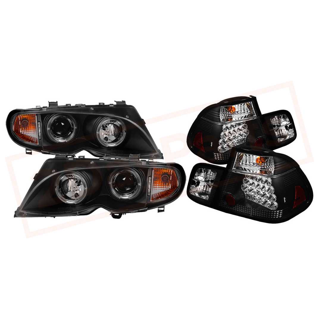 Image SpyderAuto Projector Headlights & Tail Lights Black BMW E46 3-Series 02-05 4Dr part in Headlight & Tail Light Covers category